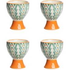 Tranquillo 4 er Set Eierbecher MIX'N'MATCH, Keramik handgestempelt, spülmaschinengeeignet, orange/grün, 6,5 x 5 cm