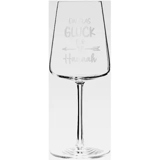 Weißweinglas mit Gravur, 400 ml, personalisiert mit Name und Spruch Ein Glas Glück, spülmaschinenfest
