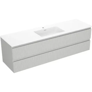 Mexen Rivel Badezimmerschrank 160 cm mit Waschbecken Otis, 2 Schubladen, geriffelt, grau matt/weiß matt - 91A20-16047-2-BFF62-W? - Weiß