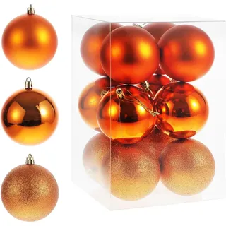 Qikaide Weihnachtskugel-Ornament-Set für Weihnachtsbaum, hängende Dekoration, bruchsichere Kugeln für Feiertage, Party, Orange, 8 cm, 12 Stück