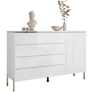 Lookway Kommode Aurora Silver 4S1D mit Schubladen – mit geraden verchromten Beinen , Holzwerkstoff , 140x94.5x40 cm , Kleinmöbel, Kommoden, Kommoden