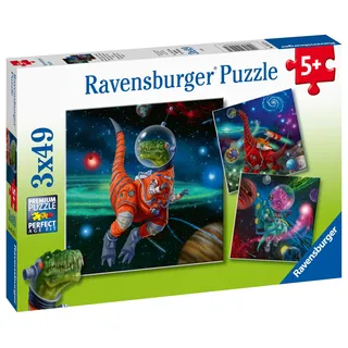 Ravensburger Dinosaurier im Weltraum 3 x 49 Teile Puzzle-Set für Kinder – 05127 – jedes Stück ist EIN Unikat, Teile passen perfekt zusammen