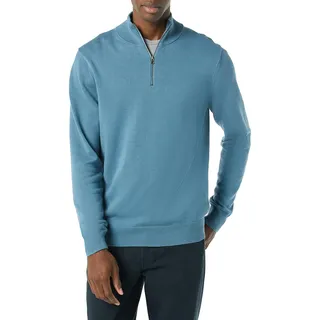 Amazon Essentials Herren Pullover mit Viertelreißverschluss aus 100% Baumwolle, Blau, XXL