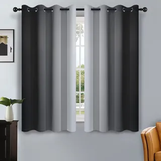 SimpleHome Ombré-Verdunkelungsvorhänge, Farbverlauf Schwarz zu Grau-Weiß, lichtblockierend, wärmeisolierend, Ösen, für Schlaf- und Wohnzimmer, 2 Bahnen, ca. 130 cm x 135 cm Länge