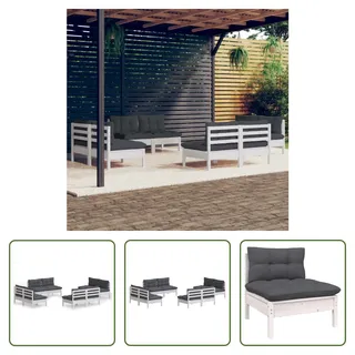 The Living Store 8-tlg. Garten-Lounge-Set mit Anthrazit Kissen Kiefernholz - Weiß