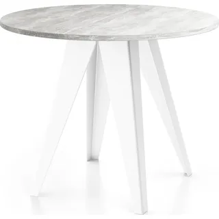 Esstisch Glory Weiß im Industriestil - Modern, Rund - Ausziehbar von 90 cm bis 130 cm, mit Pulverbeschichteten Metallbeinen, Tisch für Kleine Küche - Beton Grau - Grau