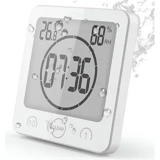 Wecker – Badezimmeruhr – Wasserdichte Badezimmeruhr – Duschuhr – LCD-Digital-Duschwecker – Duschwanduhr – Luftfeuchtigkeitstemperatur-Digitaluhr – Countdown-Timer für Dusche und Küche - Weiß