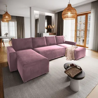 Masseno Ecksofa DENI mit Schlaffunktion U-Form, Sofa mit Bettkasten, Wohnzimmersofa, Couch, Soffa, Bettsofa, Couchgarnitur- Lila, MONOLITH 62 - Lila