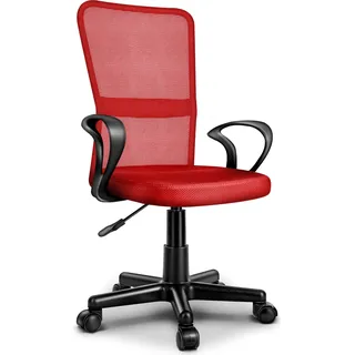 TRESKO Bürostuhl rot Schreibtischstuhl Drehstuhl, mit Armlehnen & Kunststoff-Leichtlaufrollen, stufenlos höhenverstellbar, gepolsterte Sitzfläche, ergonomische Passform