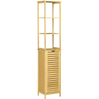 kleankin Badezimmerschrank mit 3 offenen Fächer und 1 Schrank, 34 x 30 x 173 cm