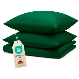 Blumtal Bettwäsche 200x200cm + 2x 40x80cm - Mikrofaser Bed Sheets 200x200cm - 3-er Set Bettwäsche Dunkelgrün