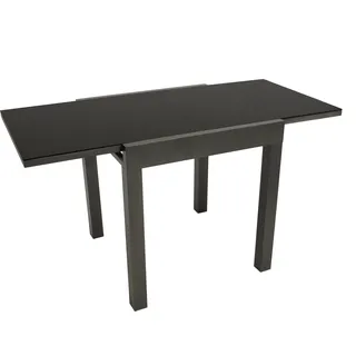 DEGAMO Balkontisch Gartentisch Ausziehtisch ELBA 70x70cm, ausziehbar auf 140cm, Gestell Aluminium dunkelgrau + Glas schwarz - Schwarz