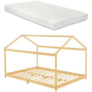 [en.casa] Kinderbett Vindafjord 180x200cm Bambus mit Matratze - Naturbelassen