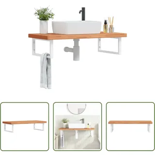 The Living Store Waschbeckenregal Wandmontage Stahl und Massivholz Buche - Braun