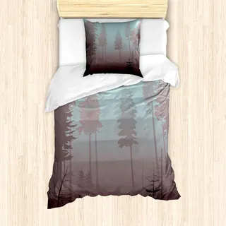 ABAKUHAUS Wald Mantele, Europäisches Laube Design, Milbensicher Allergiker geeignet mit Kissenbezügen, 135 cm x 200 cm - 80 x 80 cm, Getrocknete Rose Pale Blue