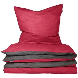 SCHIESSER Feinbiber Wendebettwäsche Doubleface, 100% Baumwolle, Farbe:Rot-Anthrazit, Größe:135 cm x 200 cm