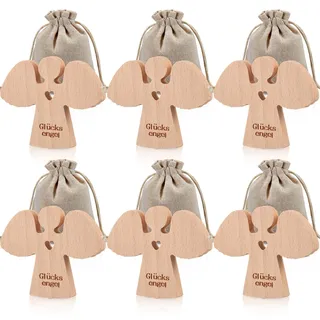 Namalu 6 Holz Schutzengel Figur mit 6 Säckchen Engel Glücksbringer Glücksengel Handschmeichler Christliche Geschenk zur Taufe Kommunion Firmung Glück Geschenk für Geburt Prüfung Mutmacher Genesung
