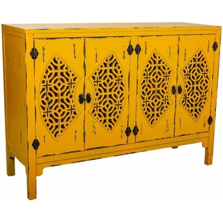 Alexandra House Living Sideboard, Gelb, aus Fichtenholz, MDF, 40 x 86 x 120 cm