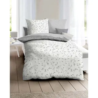 Wendebettwäsche KAEPPEL "Leaf", grau, B/L: 135cm x 200cm, 1 Stk., 1 Stk., Seersucker, B/L: 80cm x 80cm, 2 Stk., Seersucker, Obermaterial: 100% Baumwolle, Bettwäsche, Wendebettwäsche