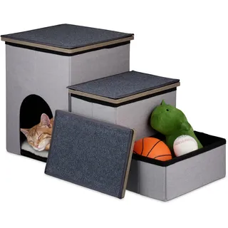 Relaxdays Hundetreppe 3 Stufen grau 41,5 x 72 x 33 cm