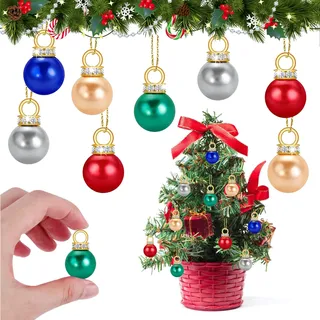 80 Stück Mini Weihnachtskugeln Set, Mini Kugeln Weihnachten Glitzer, Baumkugeln Bunt mit Faden Goldene, Perlen Weihnachten, Kleine Weihnachtskugeln für Weihnachtsbaum 1.6cm Ø (Bunt-80 Pcs)