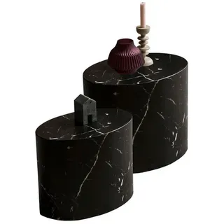 Livetastic Couchtischset , Schwarz , Holzwerkstoff , 2-teilig , Marmoroptik , oval , 33-24.5x40-33x48-40 cm , Wohnzimmer, Wohnzimmertische, Couchtische, Couchtische Marmoroptik