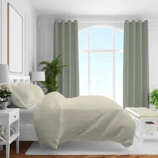 CASABEL Streifen Bettwäsche-Set aus Mako-Satin Bettbezüge Set mit Reißverschluss 100 % Baumwolle 2-teilig Bettbezug 155 x 220 cm und Kopfkissenbezüge  80 x 80 cm Crème - Beige