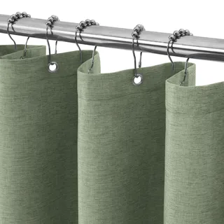 Duschvorhang Leinen mit Metall Duschvorhangringe Stoff Textil Badewannenvorhang Anti Schimmel Bad Vorhang Set Wasserdicht Badewanne Vorhang Schwerer Shower Curtain Badezimmer - 122 x 182cm (Grün)