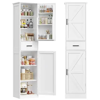 Küchenschrank Hochschrank schmaler Mehrzweckschrank mit verstellbaren Einlegeböden 170cm weiß - Weiß