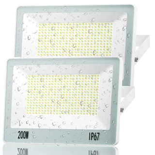 ANNIFUNLY LED-Strahler, 200 W, 2 Stück, 20000 lm, LED-Spot, für den Außenbereich, 6500 K, LED-Außenstrahler, IP67, wasserdicht, Außenbeleuchtung für Garten, Terrasse, Garage, Stadion, Scheune
