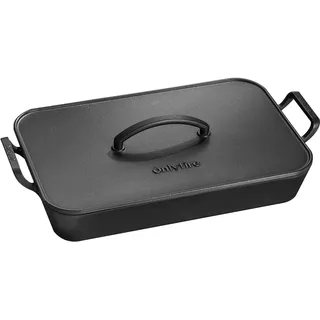 Onlyfire Gusseisen Bräter Rechteckig mit Deckel, 42cm XL Schmortopf, Induktionsgeeignet Gänsebräter für Braten, Fisch & Brot, Dutch Oven, Auflaufform für Backofen, Grill & Lagerfeuer, Voreingebrannt