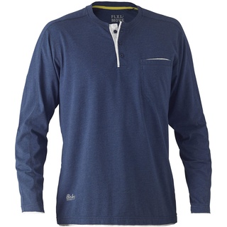 Bisley Workwear Flex&Move UKBK6932_BPCT Henley T-Shirt, langärmelig, Baumwolle, Gr. XL, Blau