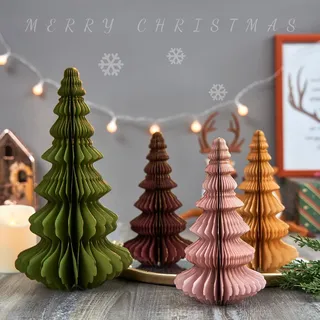 EASY JOY 4er Tischdeko Weihnachten Set Papier Weihnachtsbaum Deko Weihnachten Party Deko für Rot Weihnachtsdeko Innen Hellrosa Wiederverwendbar Christmas Deko