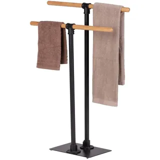 Handtuchständer Forli schwarz Bambus , Schwarz , Metall , 60x82.5x20 cm , Badezimmer, Badezimmerausstattung, Handtuchhalter