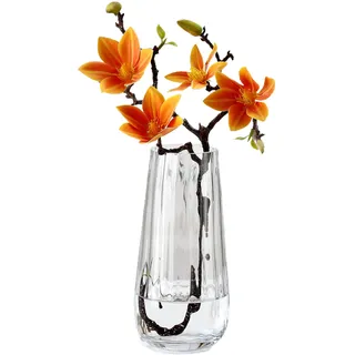 JAKY-Global Glas Vase Modern Groß, Konische Gerippte Blumenvase 25,0cm Hoch Glasvase Heimdekoration Tischdeko für Büro Wohnzimmer Hochzeiten Party Events(Klar)