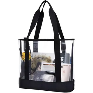 BORMELUN Clear Totes Bag Damen – Große Arbeit Transparente Schultertasche Handtasche Schwarz, Transparent