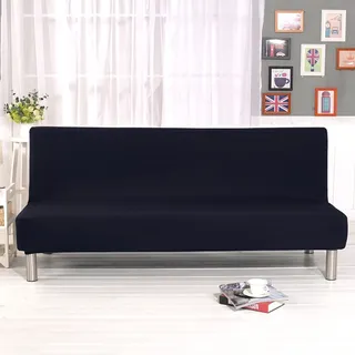 YancLife Sofabezug 3 sitzer Ohne Armlehne, Stretch sofahusse ohne armlehne sofaüberwurf, Sofahusse Stretch Bettcouch Schonbezug Einfarbig für Klappcouch ohne Armlehnen (Schwarz)