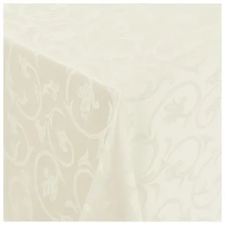 Tischdecke Stoff Damast Barock Jacquard Ranken Design mit Saum eckig 130x130 cm Creme-Champagner