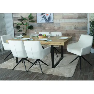 6er-Set Esszimmerstuhl HWC-L91, Küchenstuhl Armlehne drehbar Auto-Position Stoff MVG creme-beige - Beige