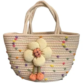 YGCHEN Blumen Tasche Mädchentaschen Gewebte Strandtasche Outdoor Handtasche Bohemian Style Stroh Umhängetasche, Perfekt für Urlaub Reisen Strand Festival Shopping (Beige)