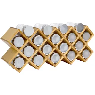 Intirilife Gewürzregal Set mit 18 Gewürzgläsern - Braun - Naturmaterialen , 9.5x11.5x45 cm , Küchen, Küchenmöbel