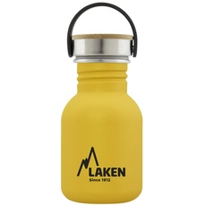 Laken Basic Edelstahlflasche, Trinkflasche Weite Öffnung mit Edelstah Schraubverschluss mit Bambo, BPA frei 0,35L, Gelb