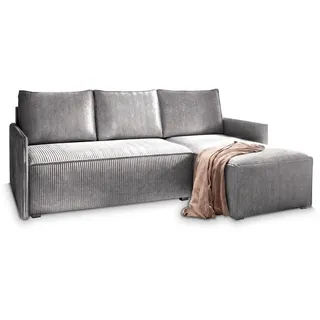 masseno Ecksofa Perusi mit Schlaffunktion L-Form, Sofa mit Bettkasten, Wohnzimmersofa, Couch, Soffa, Bettsofa, Couchgarnitur- Hellgrau, POSO 55 - Hellgrau
