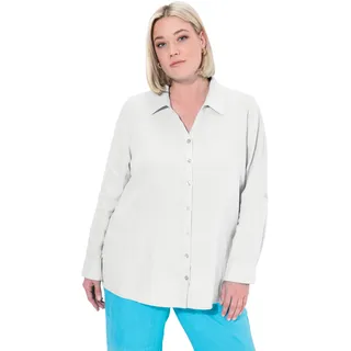 Ulla Popken Damen große Größen Übergrößen Plus Size Bluse, Leinen, offener Kragen, Langarm Offwhite 46+ 794882200-46+
