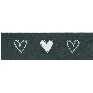 MOCAVI Mat Fußmatte innen & außen, waschbar, hochwertig, randlos, 30x100 cm Herzen anthrazit, lang, schmal Schuhparkplatz