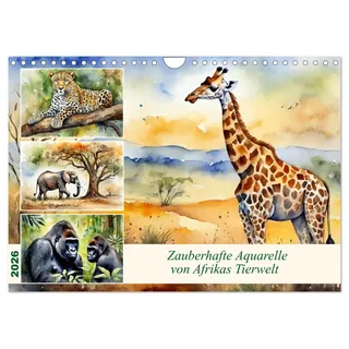 Zauberhafte Aquarelle von Afrikas Tierwelt (Wandkalender 2026 DIN A4 quer), CALVENDO Monatskalender: Kunstwerke der Künstlichen Intelligenz (CALVENDO Tiere)