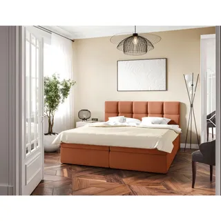 Mid.you Boxbett , Rostfarben , Holz, Textil, Holzwerkstoff , H3 , Höhe ca. 19 cm , 200x220 cm , Bettkasten, gepolstertes Kopfteil, Stoffauswahl, Topper durchgehend, in verschiedenen Größen erhältlich , Holzmöbel, Holzbetten, Boxspringbetten Holz