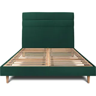 Bett mit gefüttertem Kopfteil – Samtstoff - 140 x 200 cm - Grün