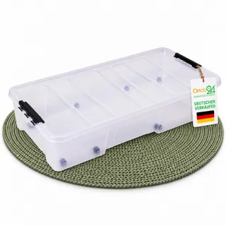 Ondis24 Unterbettbox Jolly mit Deckel und Rollen, Rollbox 35 L, Spielzeugkiste, Kiste stapelbar, Aufbewahrungsbox transparent (1)