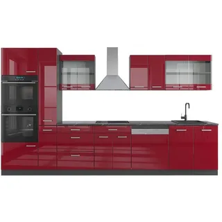 Vicco Küchenzeile R-Line 350 cm Rot Hochglanz/Anthrazit